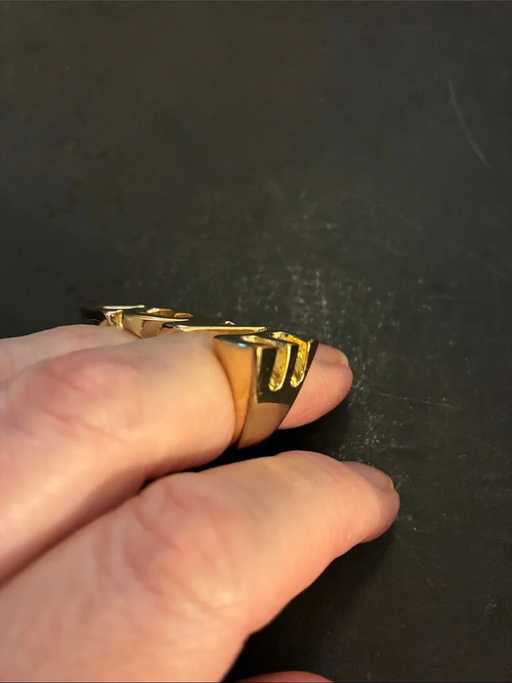 LOVE Gold Double-Finger Statement Ring  NWOT